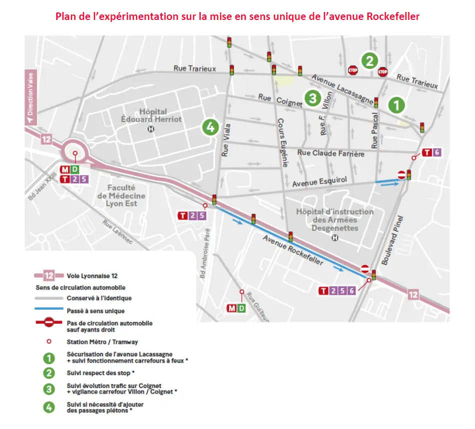 Plan de circulation prévu pour l'expérimentation de la mise à sens unique de l'avenue Rockfeller