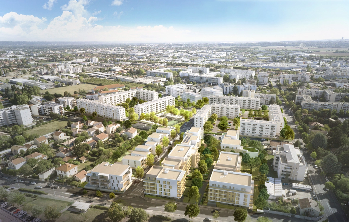 Vue d'architecte du quartier Lurçat avec de nouveaux immeubles.