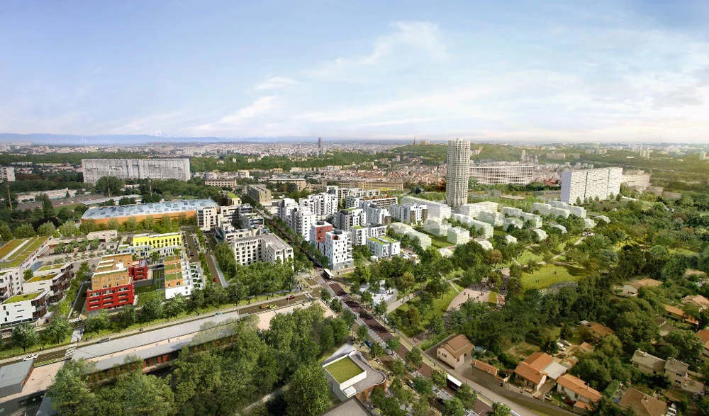 Une projection d'une vue aérienne de La Duchère