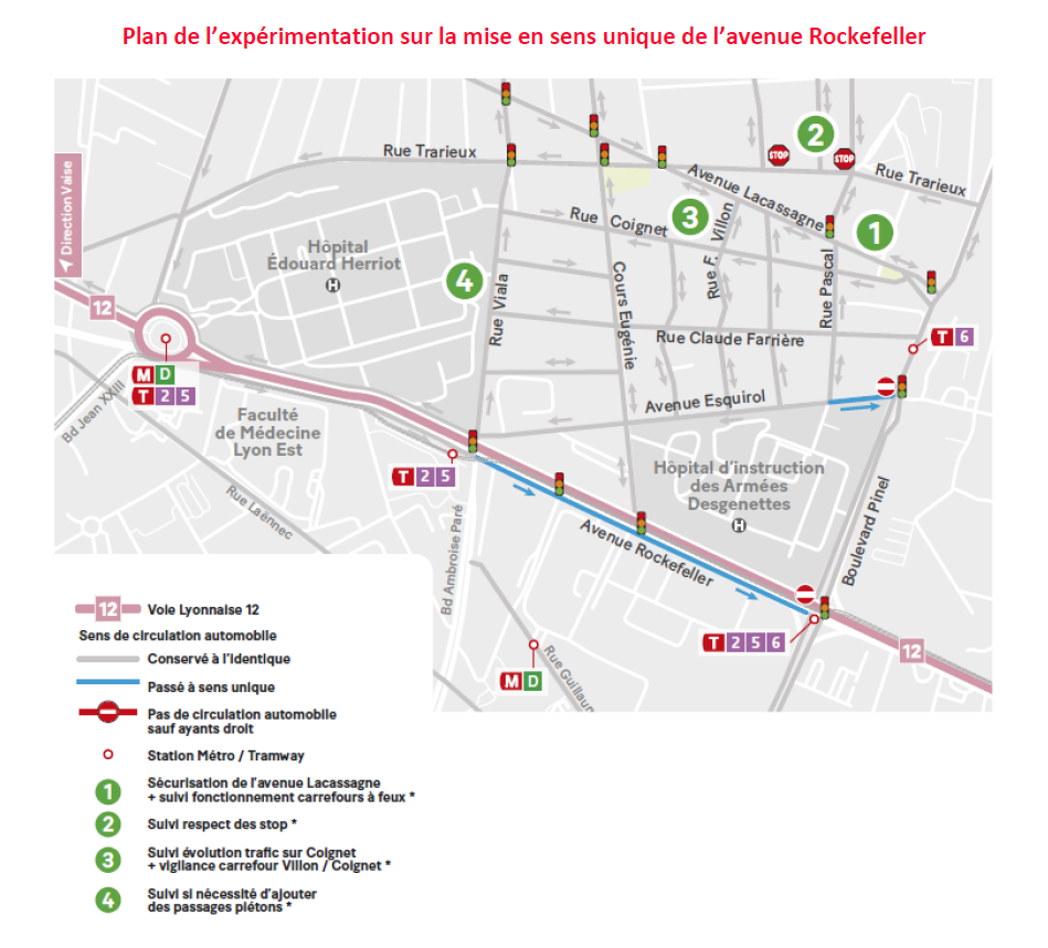 Plan de circulation prévu pour l'expérimentation de la mise à sens unique de l'avenue Rockfeller