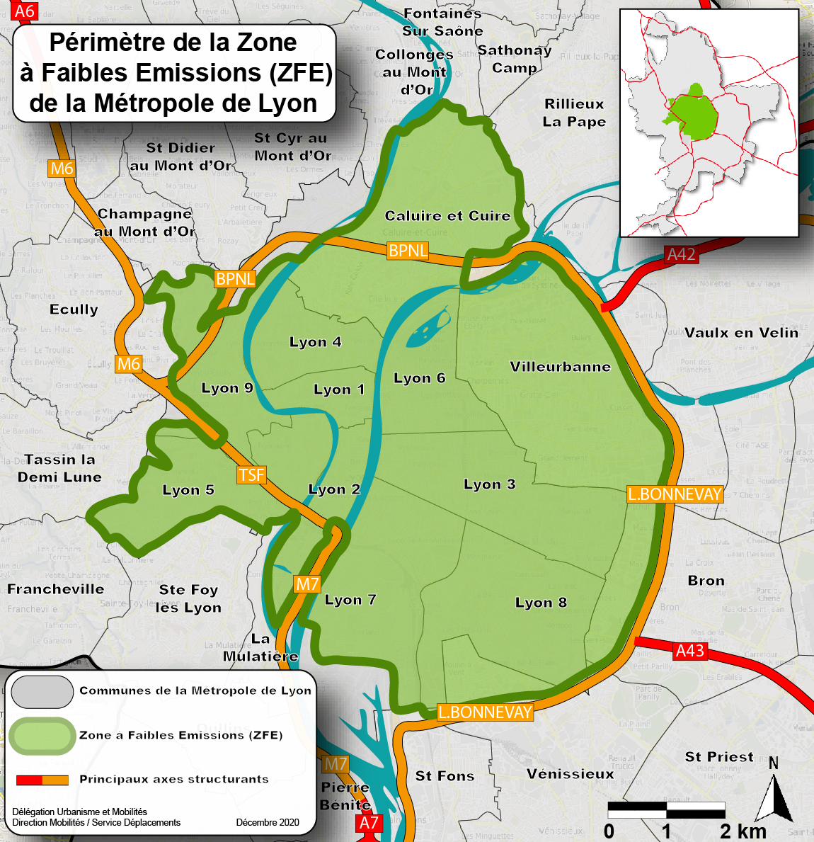 Zone à faibles émissions (ZFE) de Lyon Métropole : la concertation se poursuit jusqu’au 5 mars Zfe_perimetre-zoom_2020