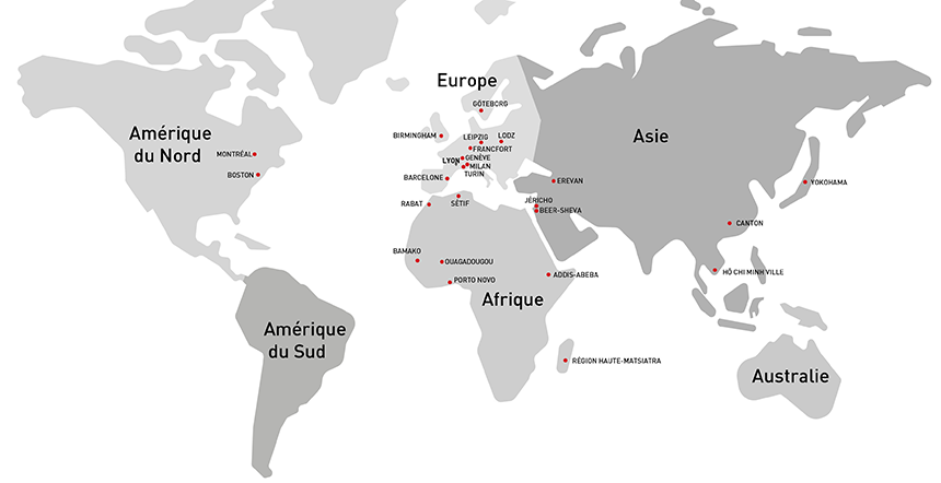 Carte des relations internationales de la Métropole de Lyon